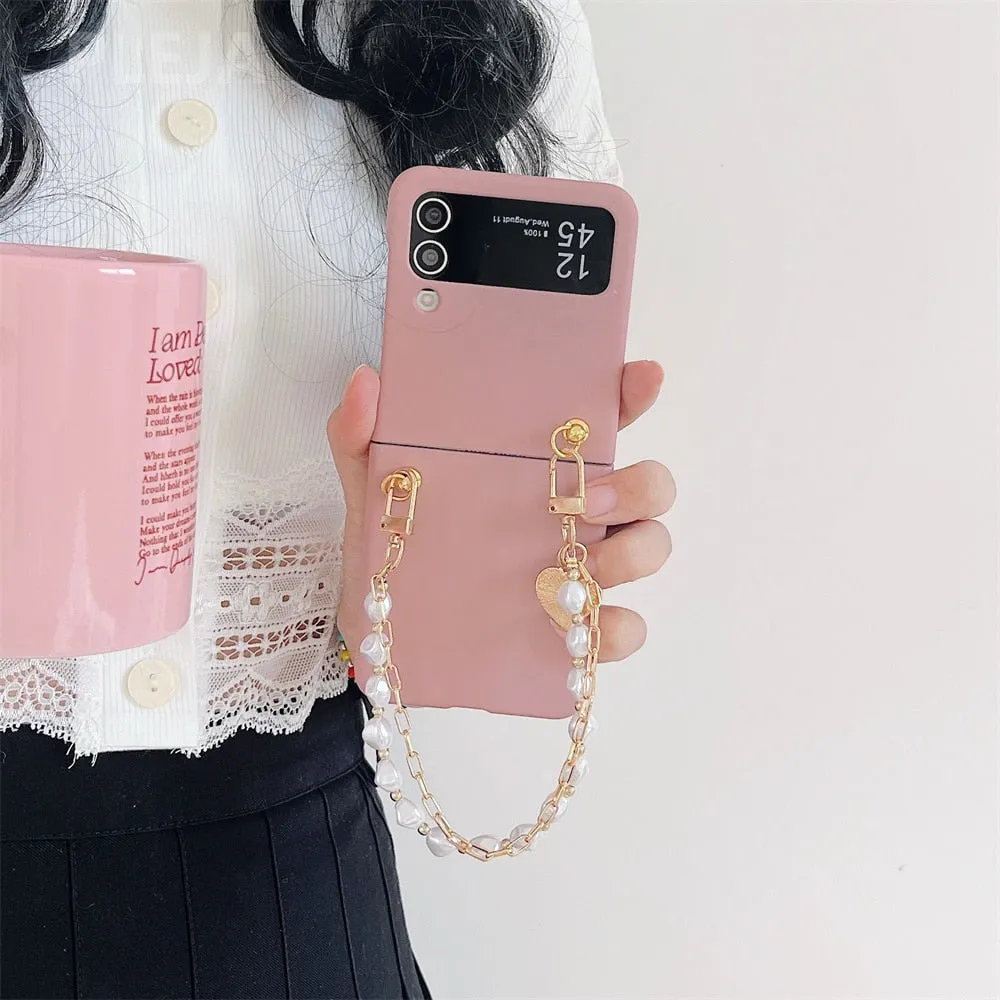 Cute Pearl Bracelet Chain Samsung Galaxy ZFlip3 Flip4 5G Korean Stylish Case