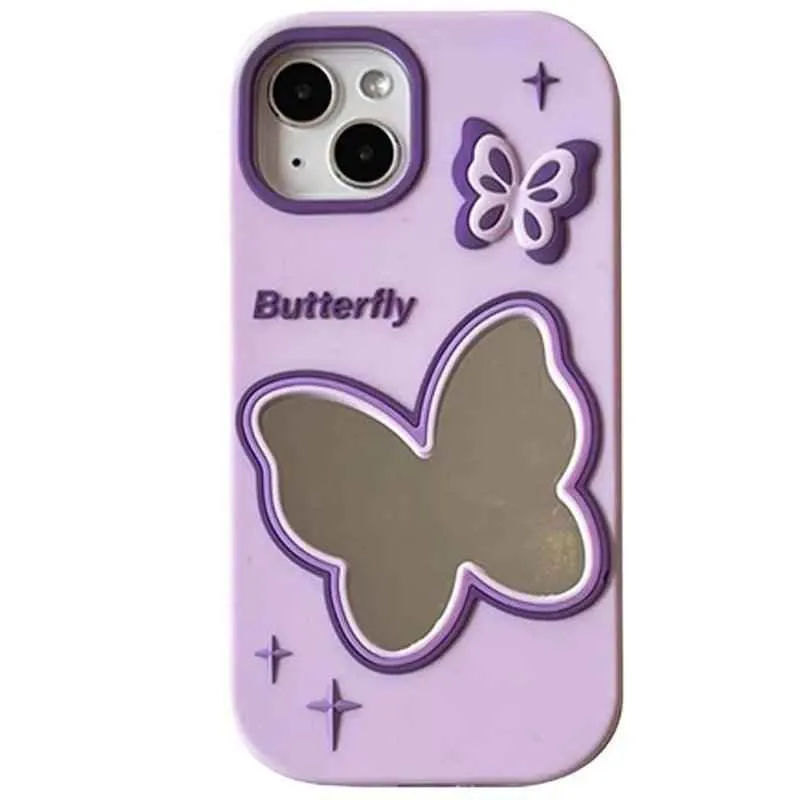 Cute Phone Cases For iPhone 11, 12, 13, 14, or 15 Pro Max - Purple Butterfly Makeup Mirror - Soft Cover - TSP254
