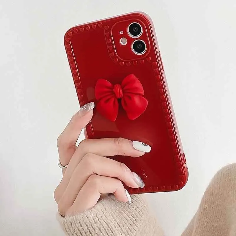 Cute Phone Cases For iPhone 12 11 Pro Max X XR XS Max 6 6s 7 8 Plus SE Red Bow