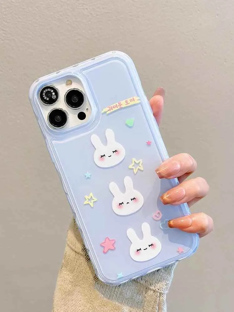 Cute Phone Cases for iPhone 13, 14, and 15 Pro Max - Candy Color Rabbit Cat Cartoon Soft Cover - TSP216