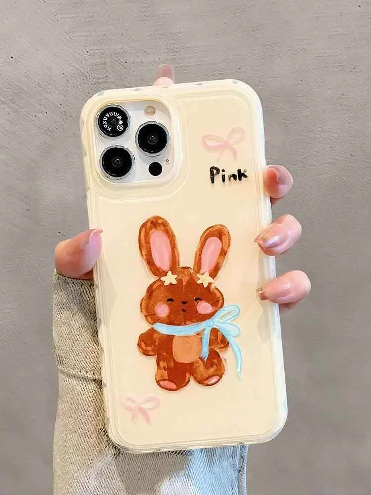 Cute Phone Cases for iPhone 13, 14, and 15 Pro Max - Candy Color Rabbit Cat Cartoon Soft Cover - TSP216