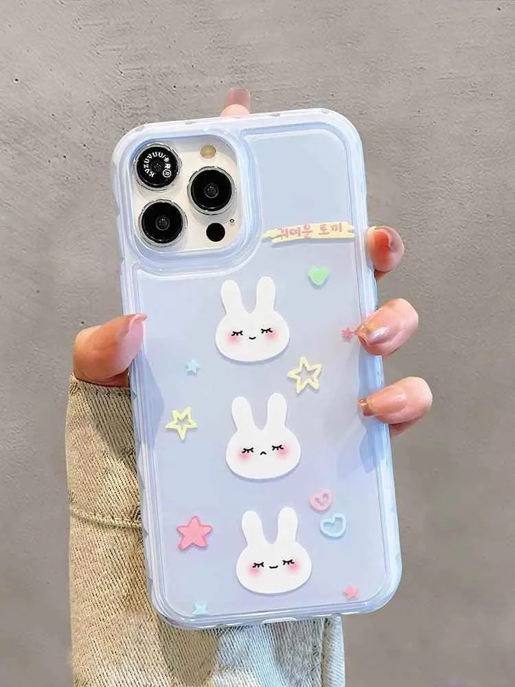 Cute Phone Cases for iPhone 13, 14, and 15 Pro Max - Candy Color Rabbit Cat Cartoon Soft Cover - TSP216