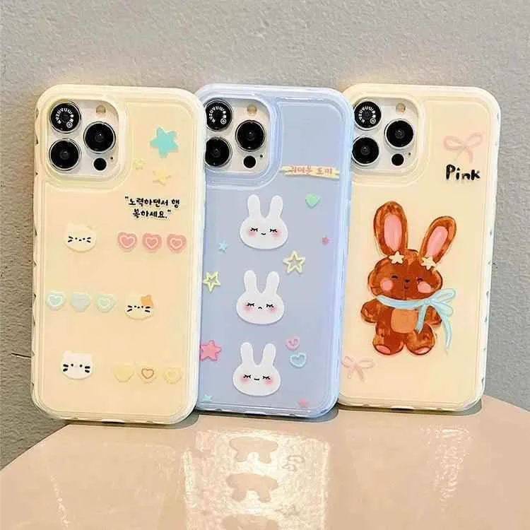 Cute Phone Cases for iPhone 13, 14, and 15 Pro Max - Candy Color Rabbit Cat Cartoon Soft Cover - TSP216
