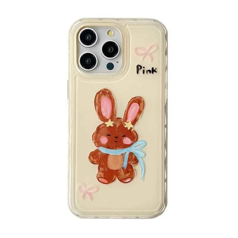 Cute Phone Cases for iPhone 13, 14, and 15 Pro Max - Candy Color Rabbit Cat Cartoon Soft Cover - TSP216