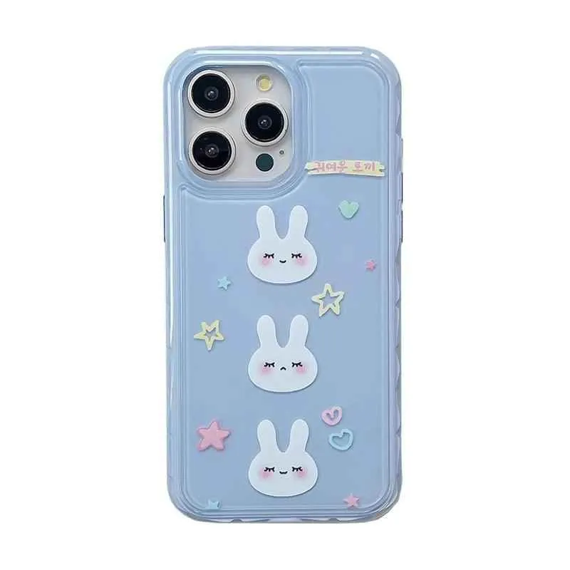 Cute Phone Cases for iPhone 13, 14, and 15 Pro Max - Candy Color Rabbit Cat Cartoon Soft Cover - TSP216