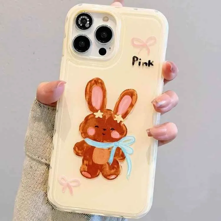 Cute Phone Cases for iPhone 13, 14, and 15 Pro Max - Candy Color Rabbit Cat Cartoon Soft Cover - TSP216
