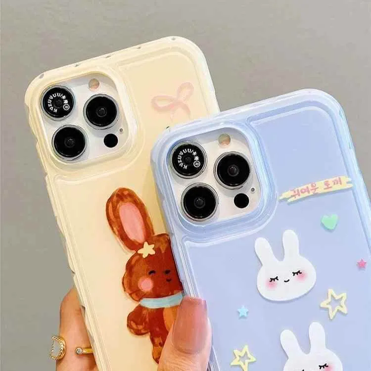Cute Phone Cases for iPhone 13, 14, and 15 Pro Max - Candy Color Rabbit Cat Cartoon Soft Cover - TSP216
