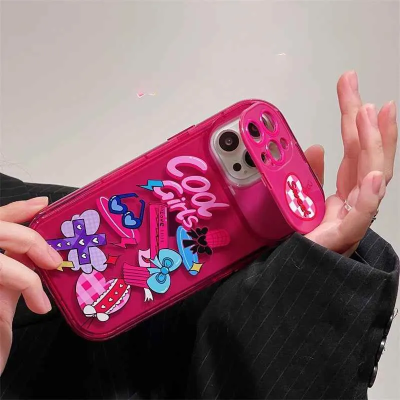 Cute Phone Cases For iPhone 14 Pro Max, 13, 12, 11, X, XR, XS, 7, 8 Plus, and SE3 - Girly Pattern with Flip Mirror Cover - TSP373