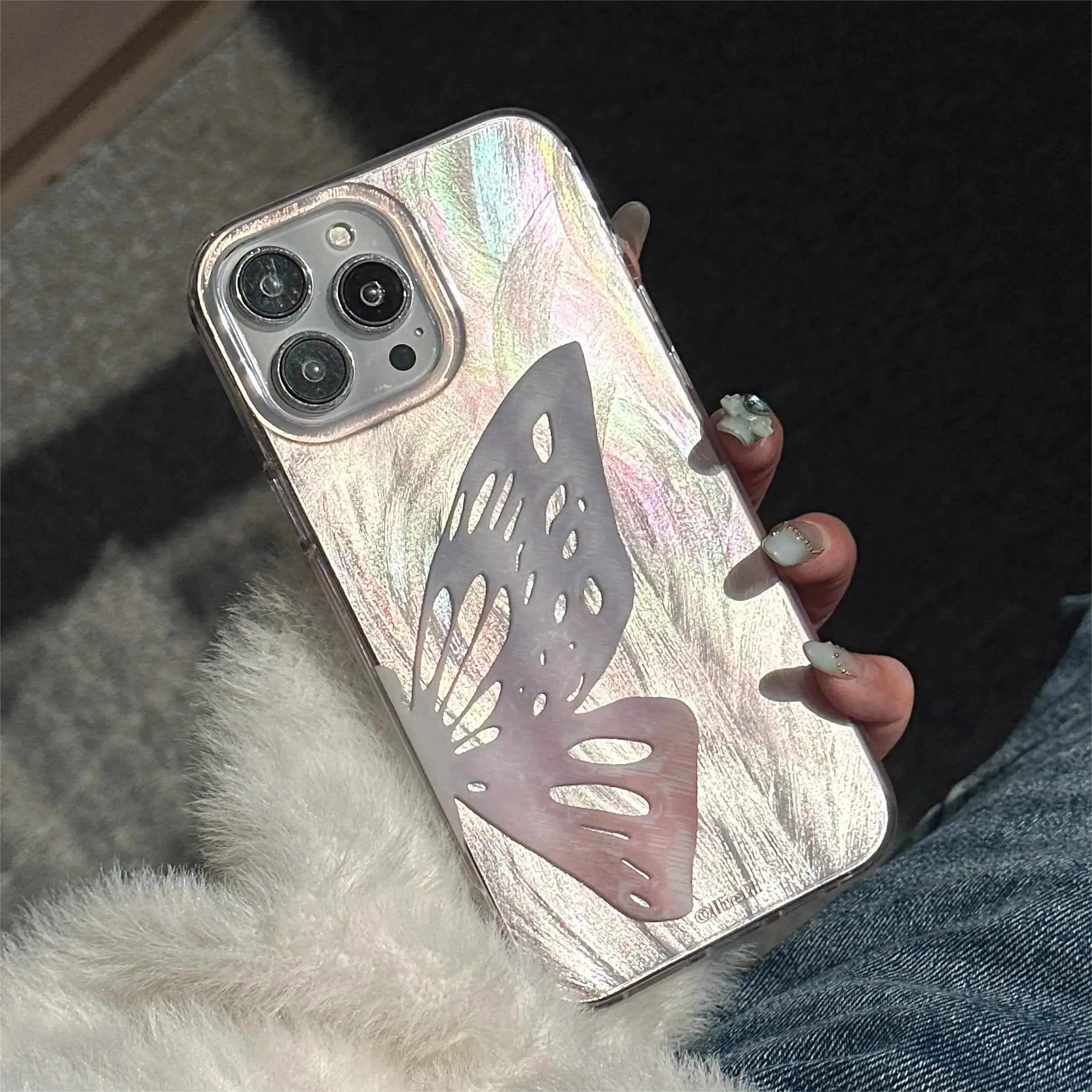 Cute Phone Cases For iPhone 15 Pro Max, 14, 13, 11, 12, 15 Plus - Glitter Butterfly - Gradient Cover - TSP262