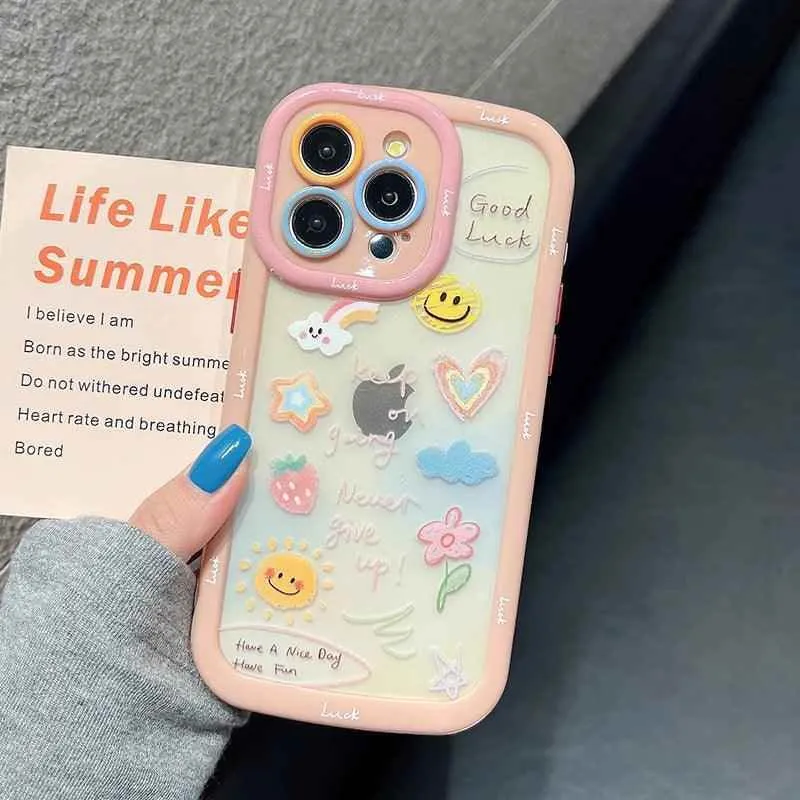 Cute Phone Cases for iPhone 15 Pro Max, 14, 13, 11, and 12 - Graffiti Oil Painting Acrylic Back Cover - TSP218