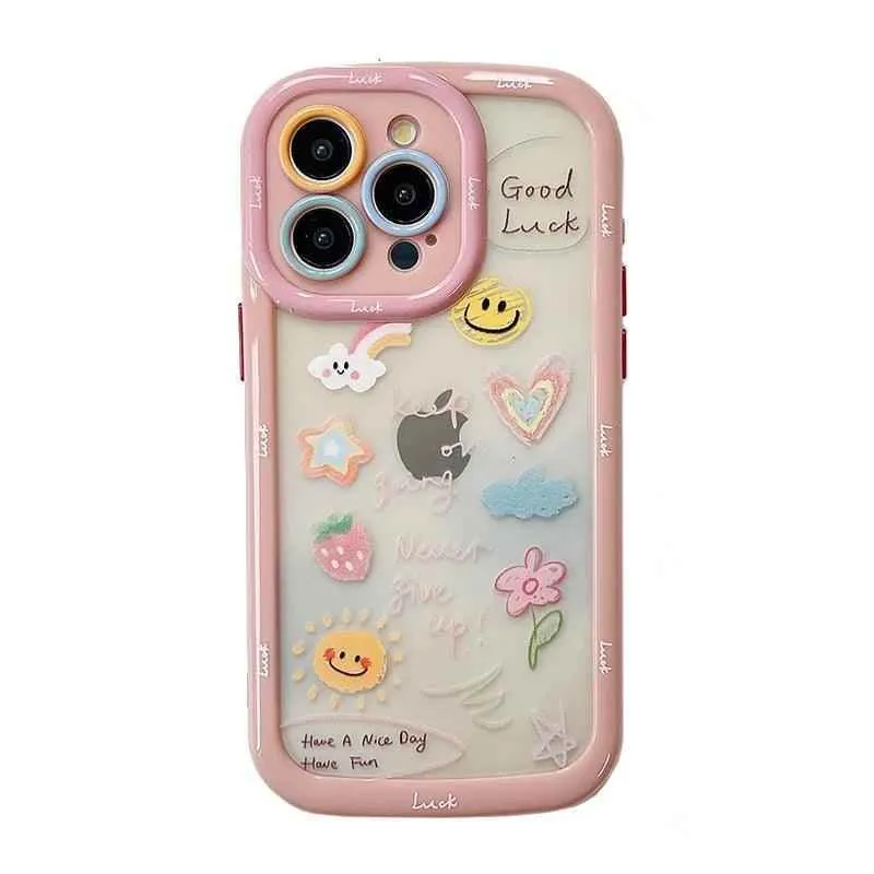 Cute Phone Cases for iPhone 15 Pro Max, 14, 13, 11, and 12 - Graffiti Oil Painting Acrylic Back Cover - TSP218