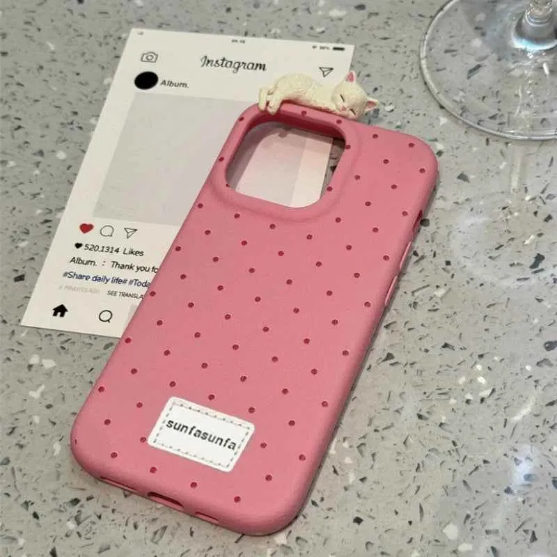 Cute Phone Cases for iPhone 16, 15, 14, 13, 12 Pro Max Plus - 3D Cat Polka Dot - TSP326