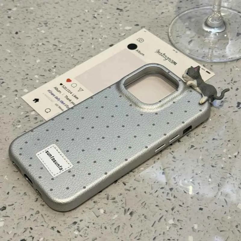 Cute Phone Cases for iPhone 16, 15, 14, 13, 12 Pro Max Plus - 3D Cat Polka Dot - TSP326