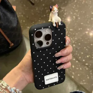 Cute Phone Cases for iPhone 16, 15, 14, 13, 12 Pro Max Plus - 3D Cat Polka Dot - TSP326