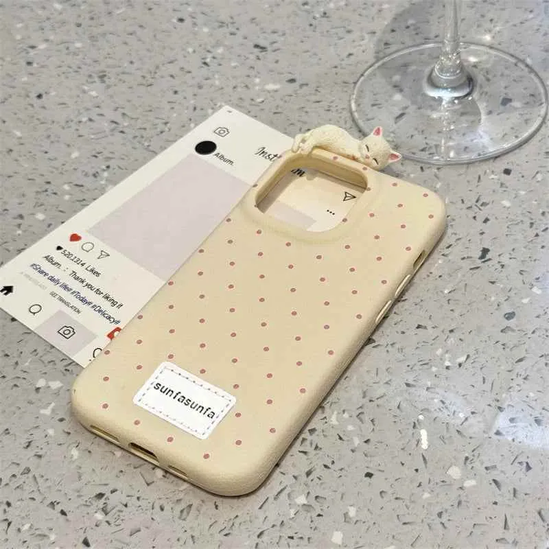 Cute Phone Cases for iPhone 16, 15, 14, 13, 12 Pro Max Plus - 3D Cat Polka Dot - TSP326