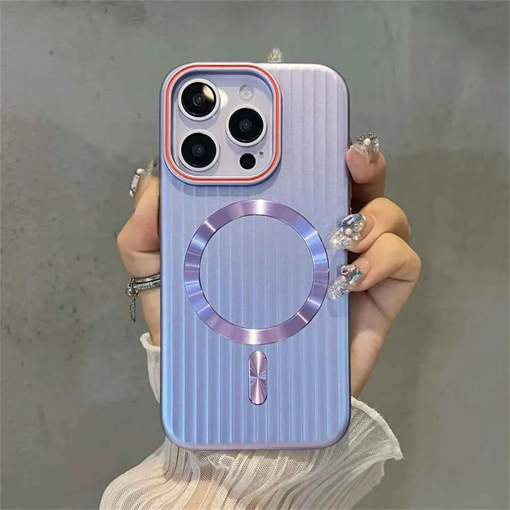 Cute Phone Cases For iPhone 16, 15, 14 Plus, 12, and 13 Pro Max - Striped Matte Magnetic Hard Cover - TSP414