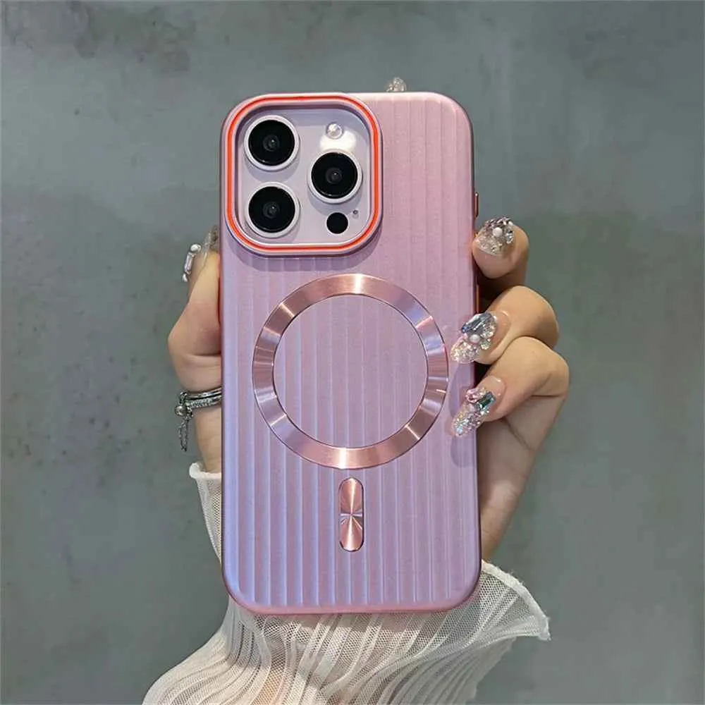 Cute Phone Cases For iPhone 16, 15, 14 Plus, 12, and 13 Pro Max - Striped Matte Magnetic Hard Cover - TSP414