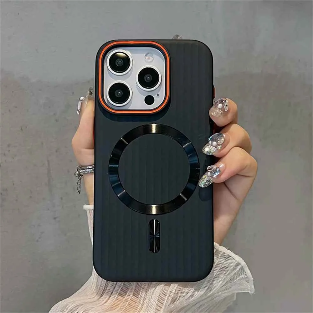 Cute Phone Cases For iPhone 16, 15, 14 Plus, 12, and 13 Pro Max - Striped Matte Magnetic Hard Cover - TSP414