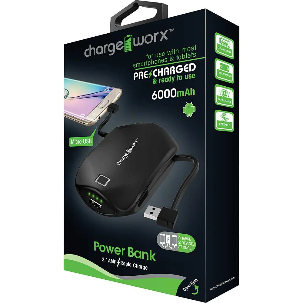 CX6526BK 6000mAh Rechargeable Power Bank, Black