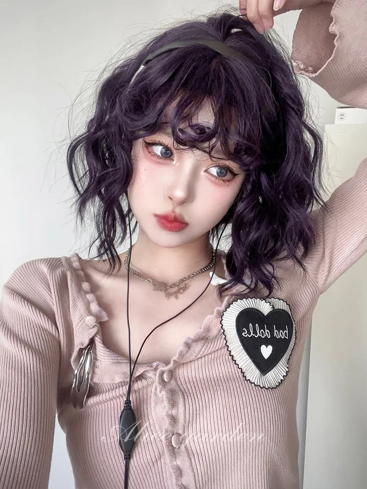 Dark Purple Curly Short Wig