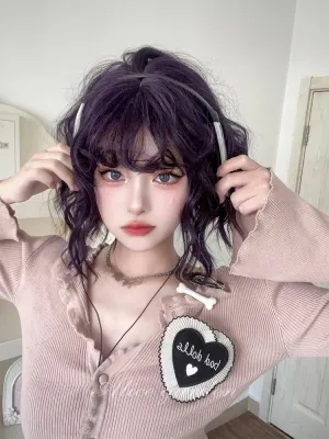 Dark Purple Curly Short Wig