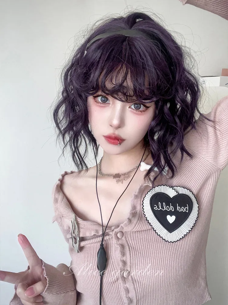 Dark Purple Curly Short Wig