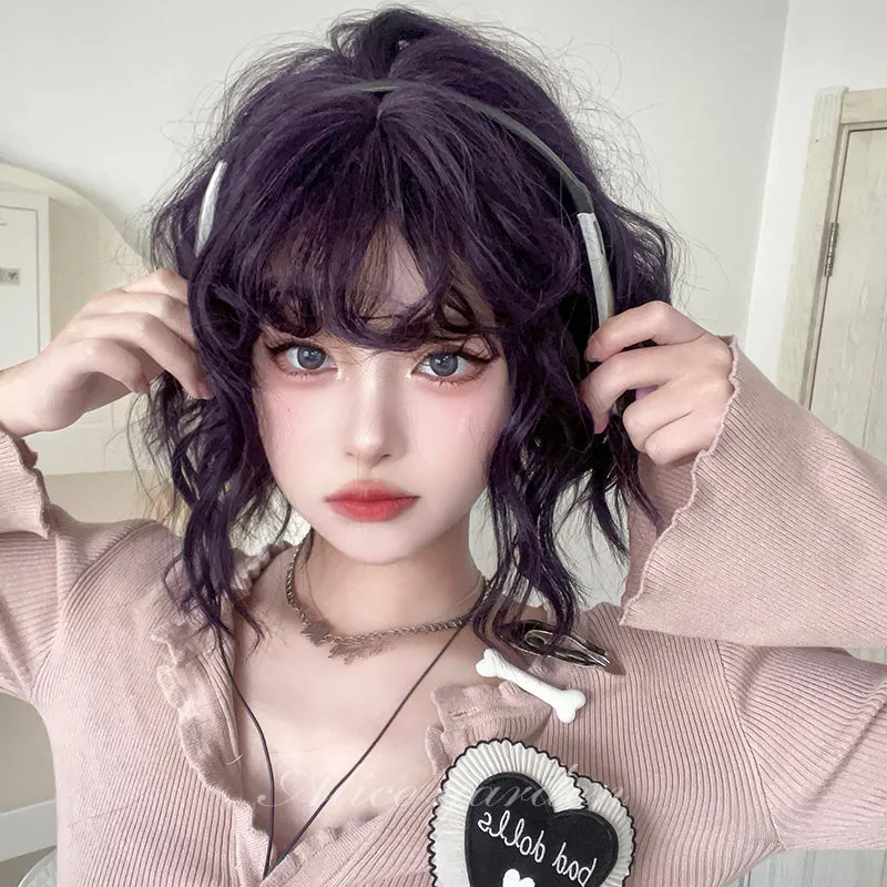 Dark Purple Curly Short Wig