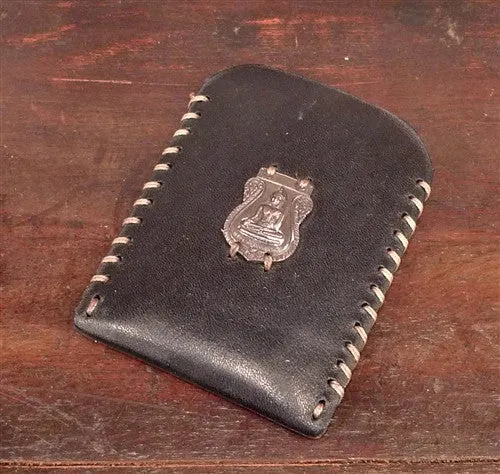 David Winter Leather Cell Phone Case with Sterling Silver Buddha Icon