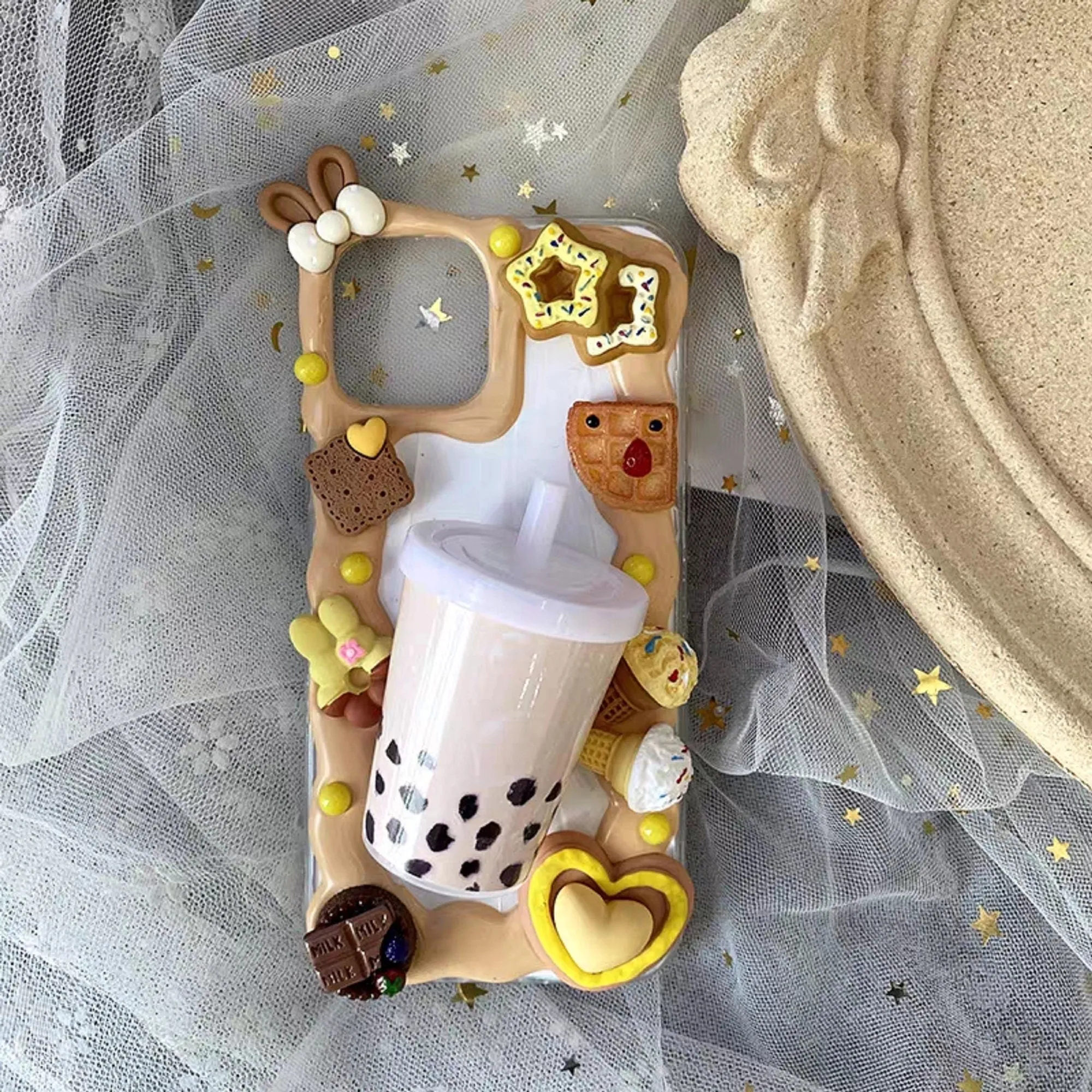 Decoden Custom Phone Case DIY Craft Kit | Bubble Tea Drink Cookies Biscuits Ice Cream Charms | Samsung Android iPhone Cases