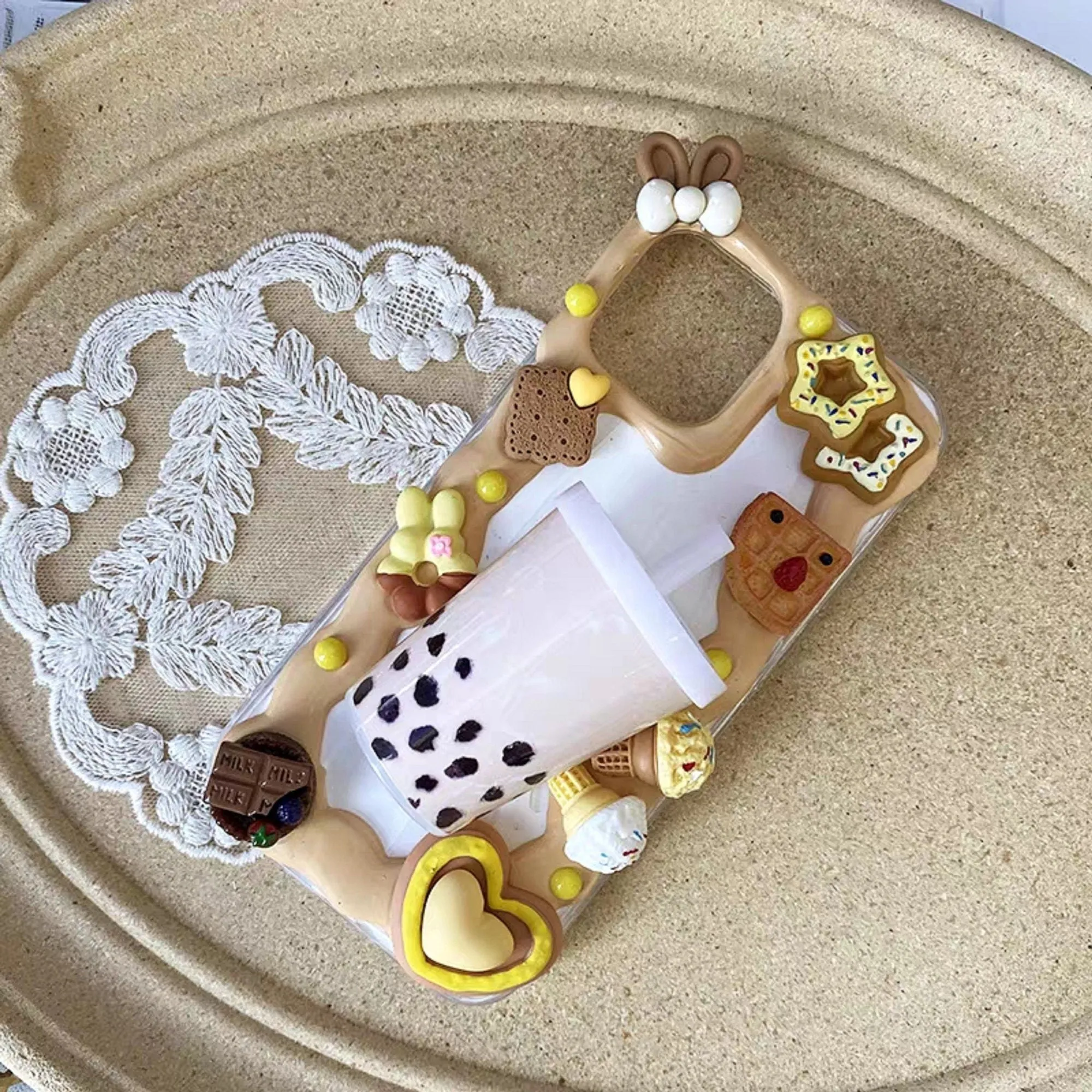 Decoden Custom Phone Case DIY Craft Kit | Bubble Tea Drink Cookies Biscuits Ice Cream Charms | Samsung Android iPhone Cases