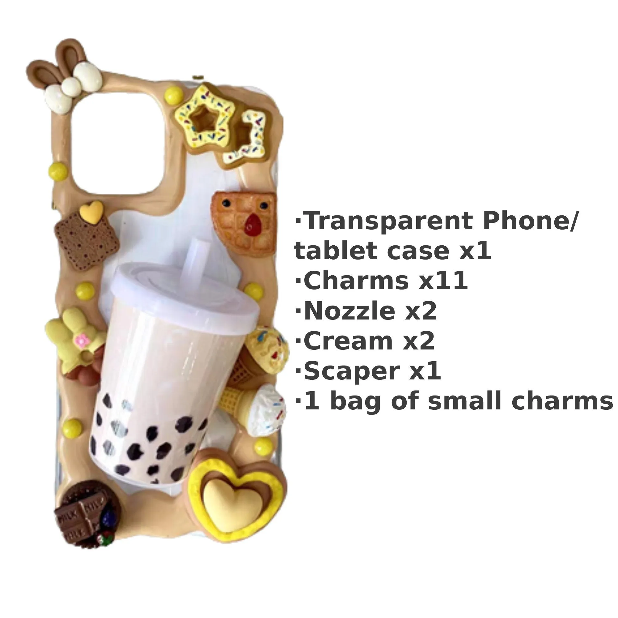 Decoden Custom Phone Case DIY Craft Kit | Bubble Tea Drink Cookies Biscuits Ice Cream Charms | Samsung Android iPhone Cases