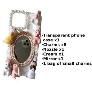Decoden Custom Phone Case DIY Craft Kit | Flower Crown Rabbits Pearl Frame Mirror Charms | Samsung Android iPhone Cases