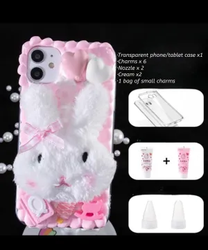 Decoden Custom Phone Case DIY Craft Kit | Furry Plush Rabbit Face Heart Balloons Samsung Android iPhone Cases