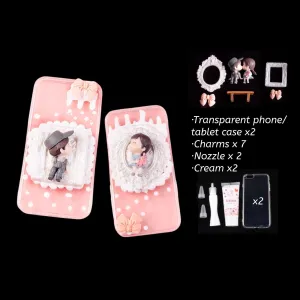 Decoden Custom Phone Case DIY Craft Kit | Kawaii Boy Girl Lovers Kiss Bench Frames Bows Charms | Samsung Android iPhone Cases