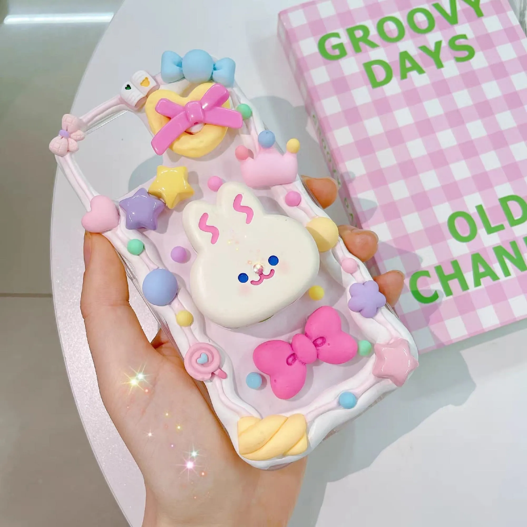 Decoden Custom Phone Case DIY Craft Kit | Kawaii Rabbit Ice Cream Sandwich Candy Hearts Charms | Samsung Android iPhone Cases