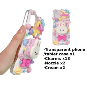 Decoden Custom Phone Case DIY Craft Kit | Kawaii Rabbit Ice Cream Sandwich Candy Hearts Charms | Samsung Android iPhone Cases