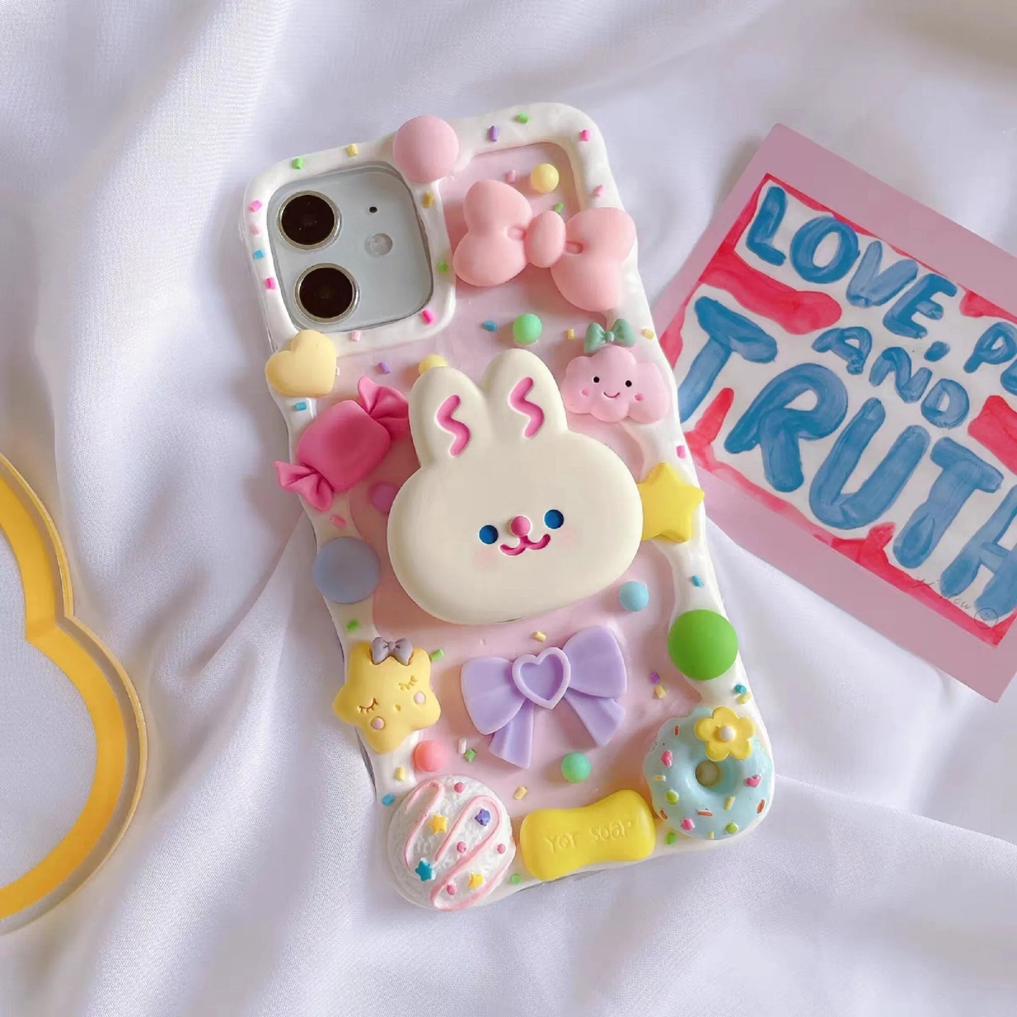 Decoden Custom Phone Case DIY Craft Kit | Kawaii Rabbit Ice Cream Sandwich Candy Hearts Charms | Samsung Android iPhone Cases