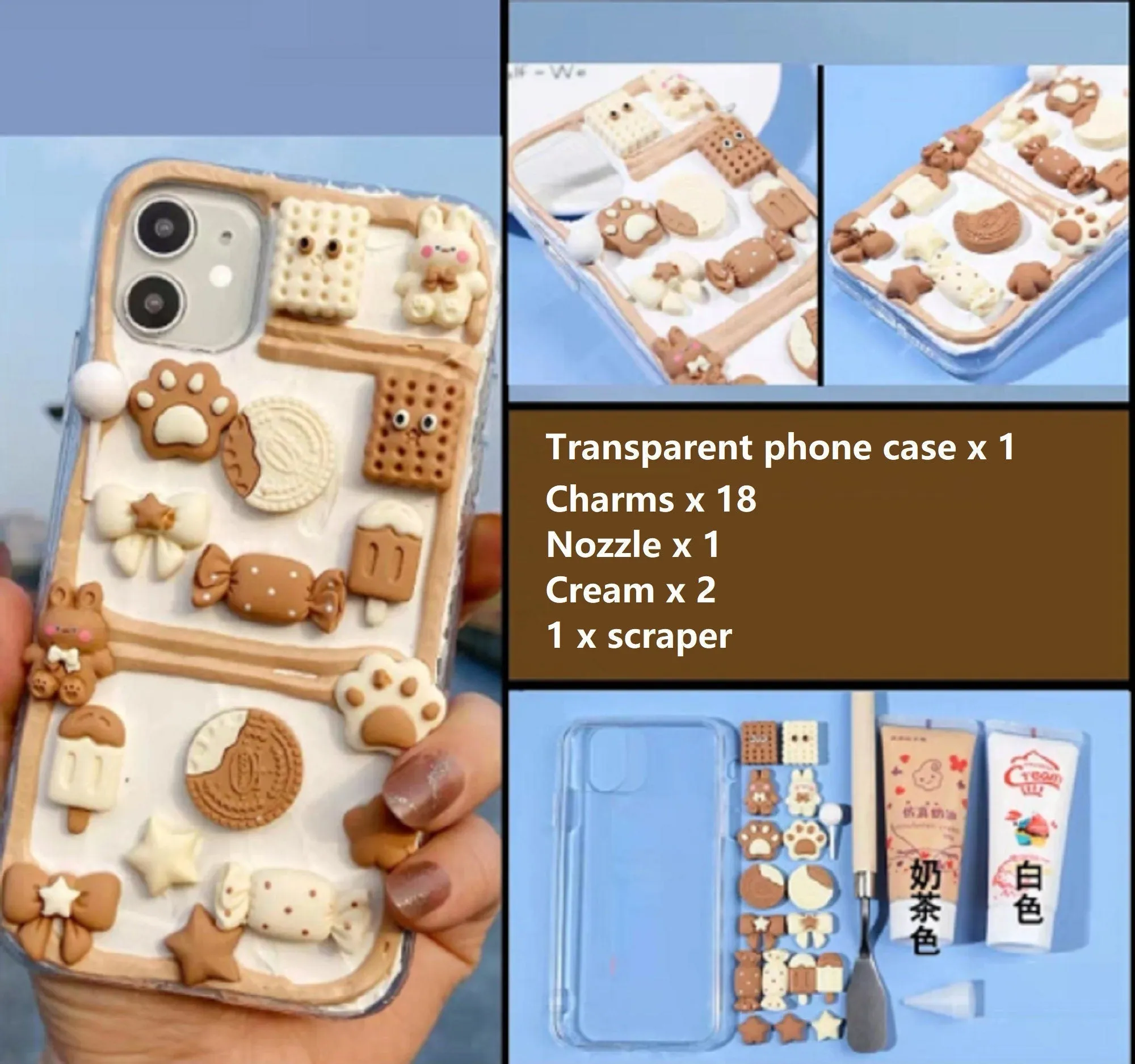 Decoden Custom Phone Case DIY Craft Kit | Rabbit Paw Cookies Candy Lollipop Charms | Samsung Android iPhone Cases
