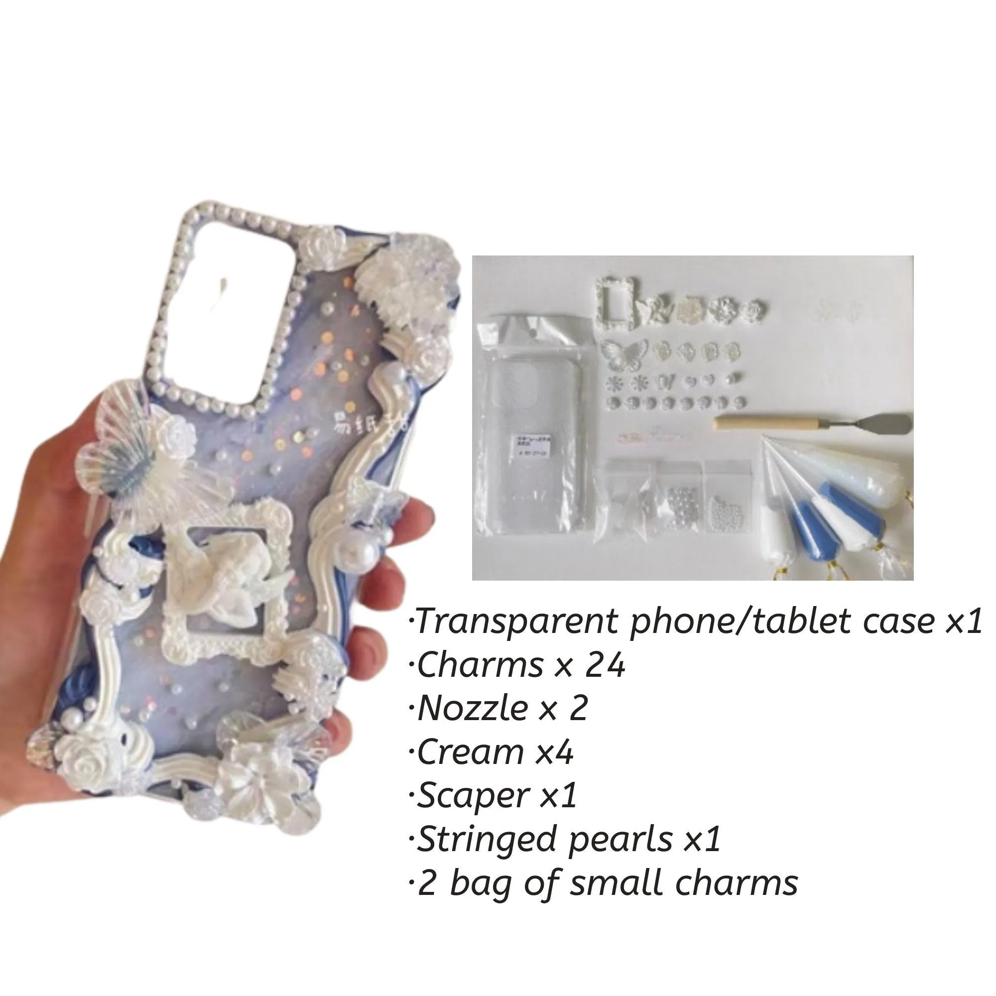 Decoden Custom Phone Case DIY Craft Kits | Flowers Daffodils Roses Teardrop Pearls Bows Charms | Samsung Android iPhone Cases