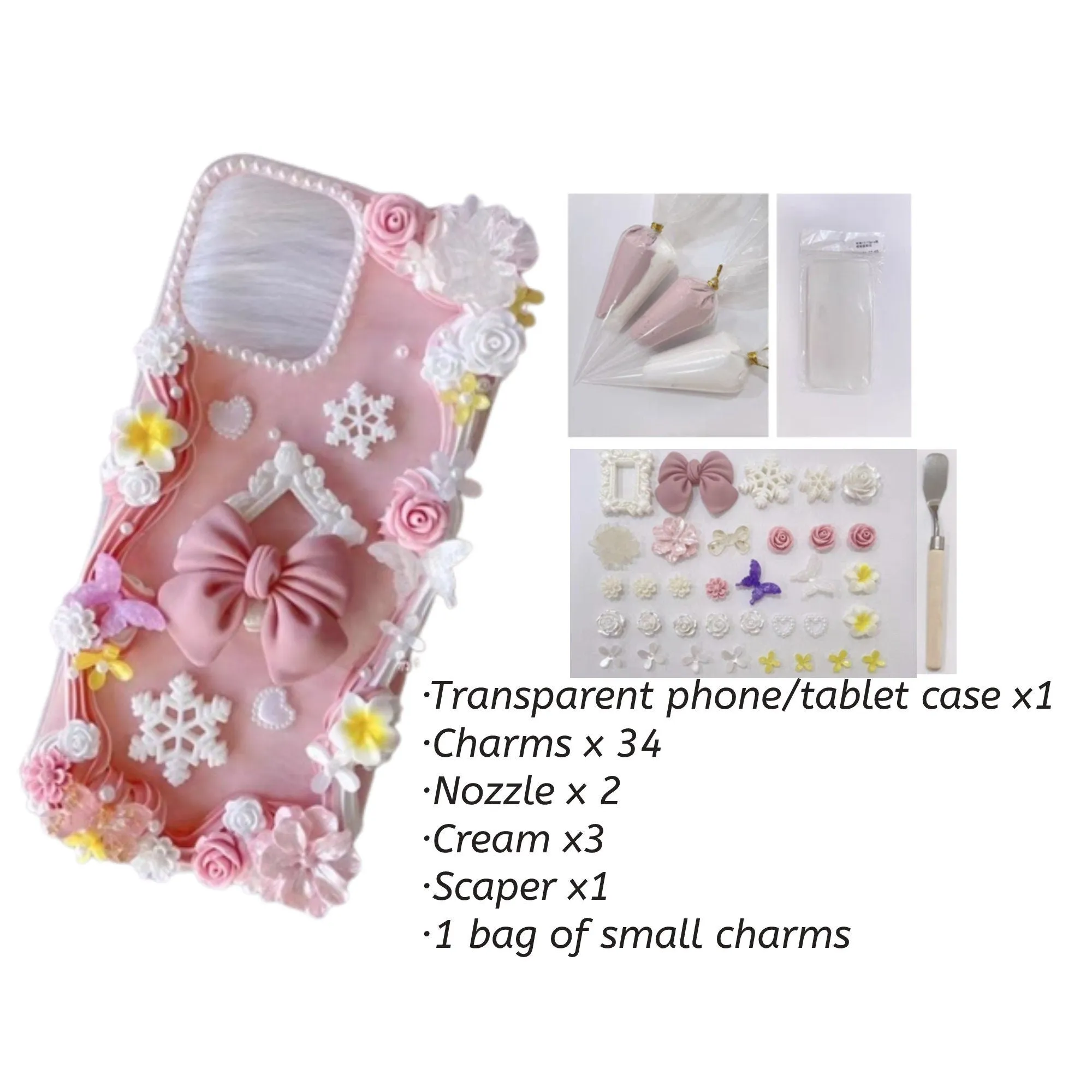 Decoden Custom Phone Case DIY Craft Kits | Flowers Daffodils Roses Teardrop Pearls Bows Charms | Samsung Android iPhone Cases