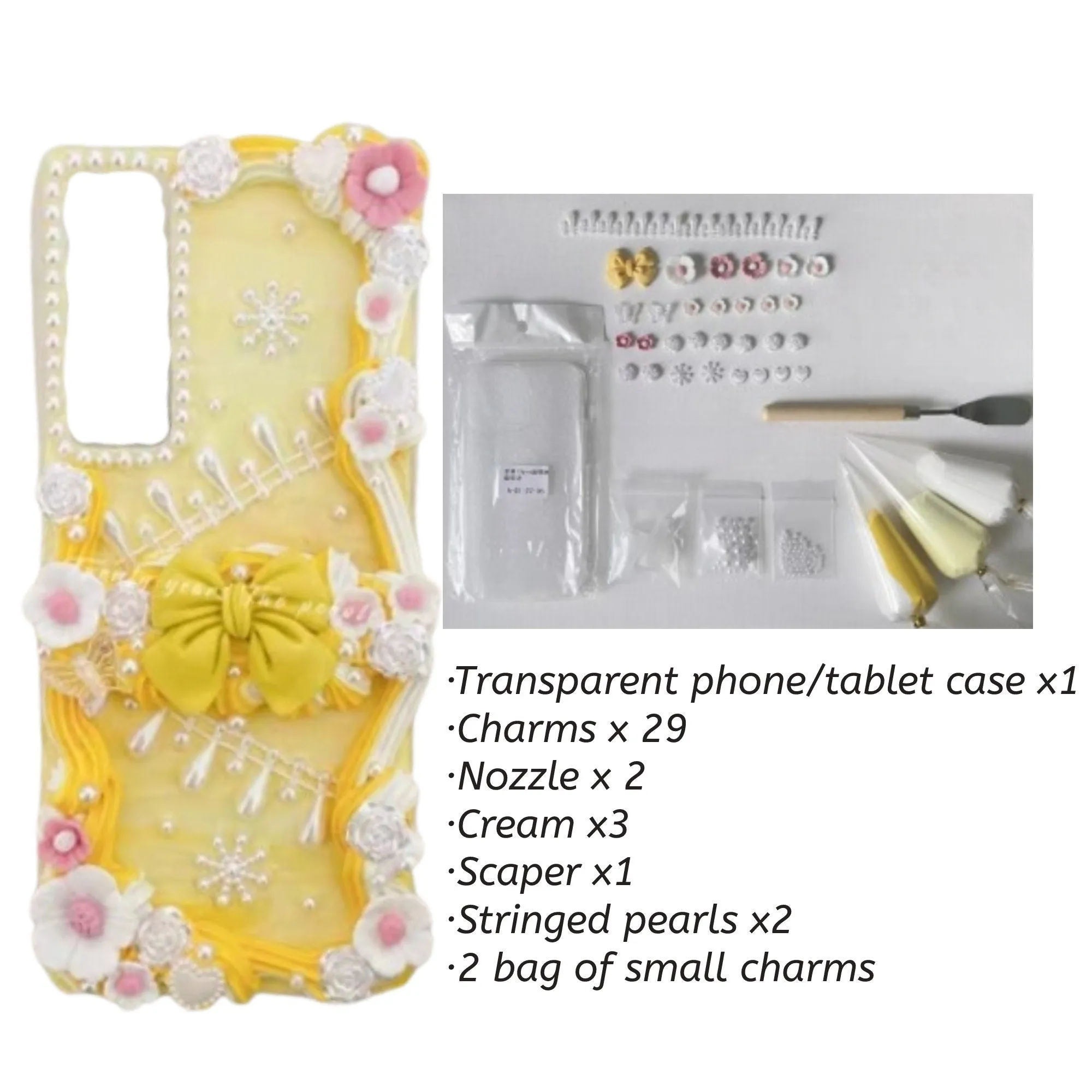 Decoden Custom Phone Case DIY Craft Kits | Flowers Daffodils Roses Teardrop Pearls Bows Charms | Samsung Android iPhone Cases