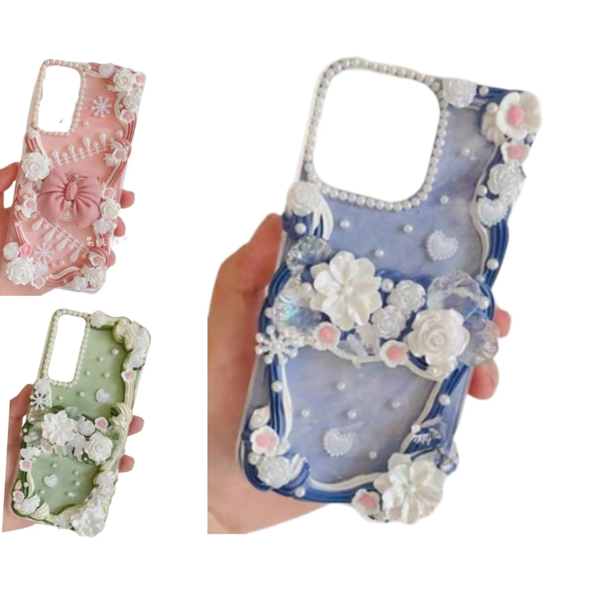 Decoden Custom Phone Case DIY Craft Kits | Flowers Daffodils Roses Teardrop Pearls Bows Charms | Samsung Android iPhone Cases
