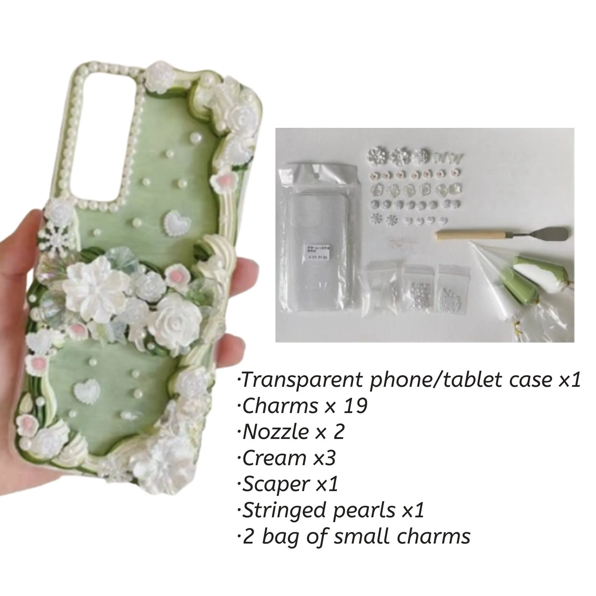 Decoden Custom Phone Case DIY Craft Kits | Flowers Daffodils Roses Teardrop Pearls Bows Charms | Samsung Android iPhone Cases