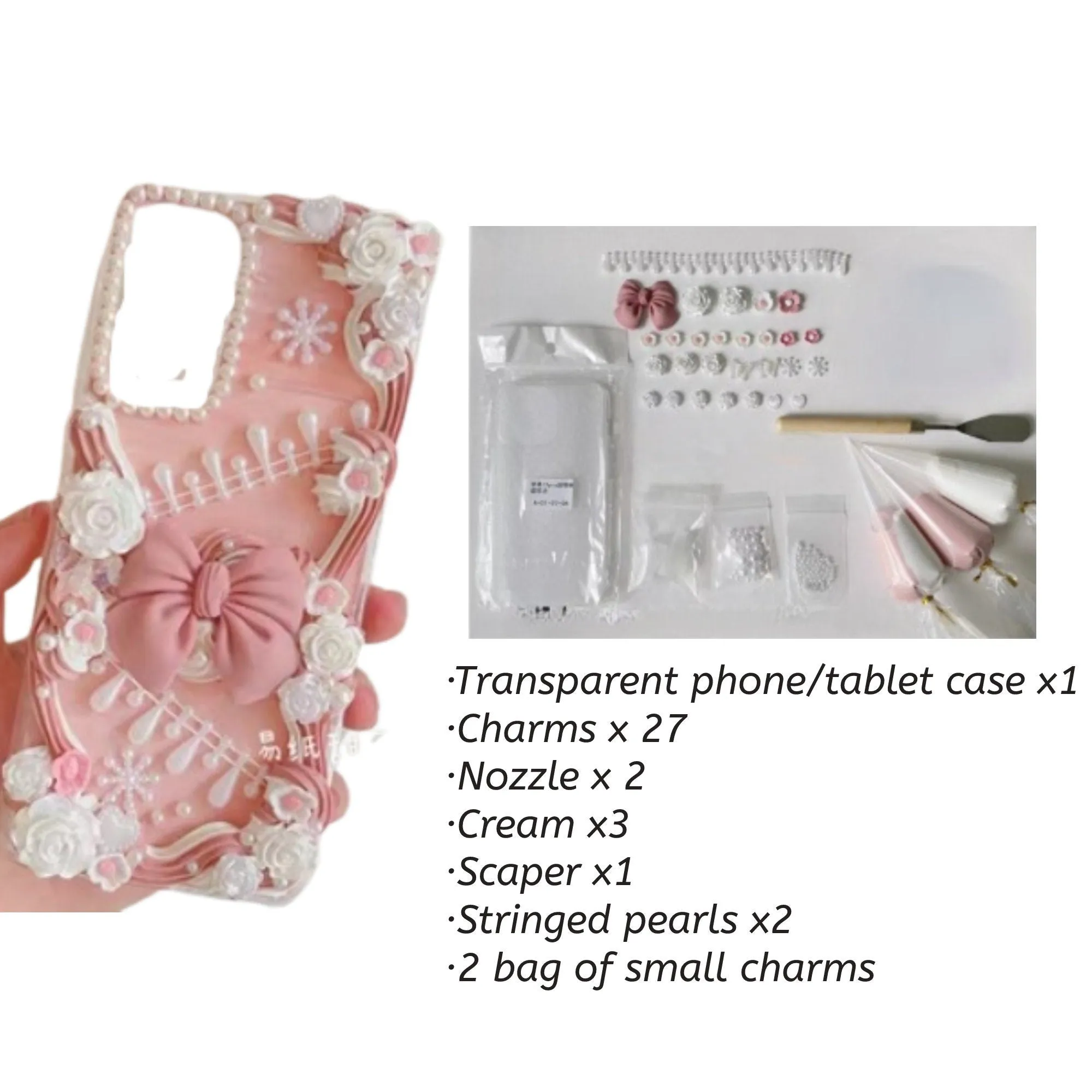 Decoden Custom Phone Case DIY Craft Kits | Flowers Daffodils Roses Teardrop Pearls Bows Charms | Samsung Android iPhone Cases
