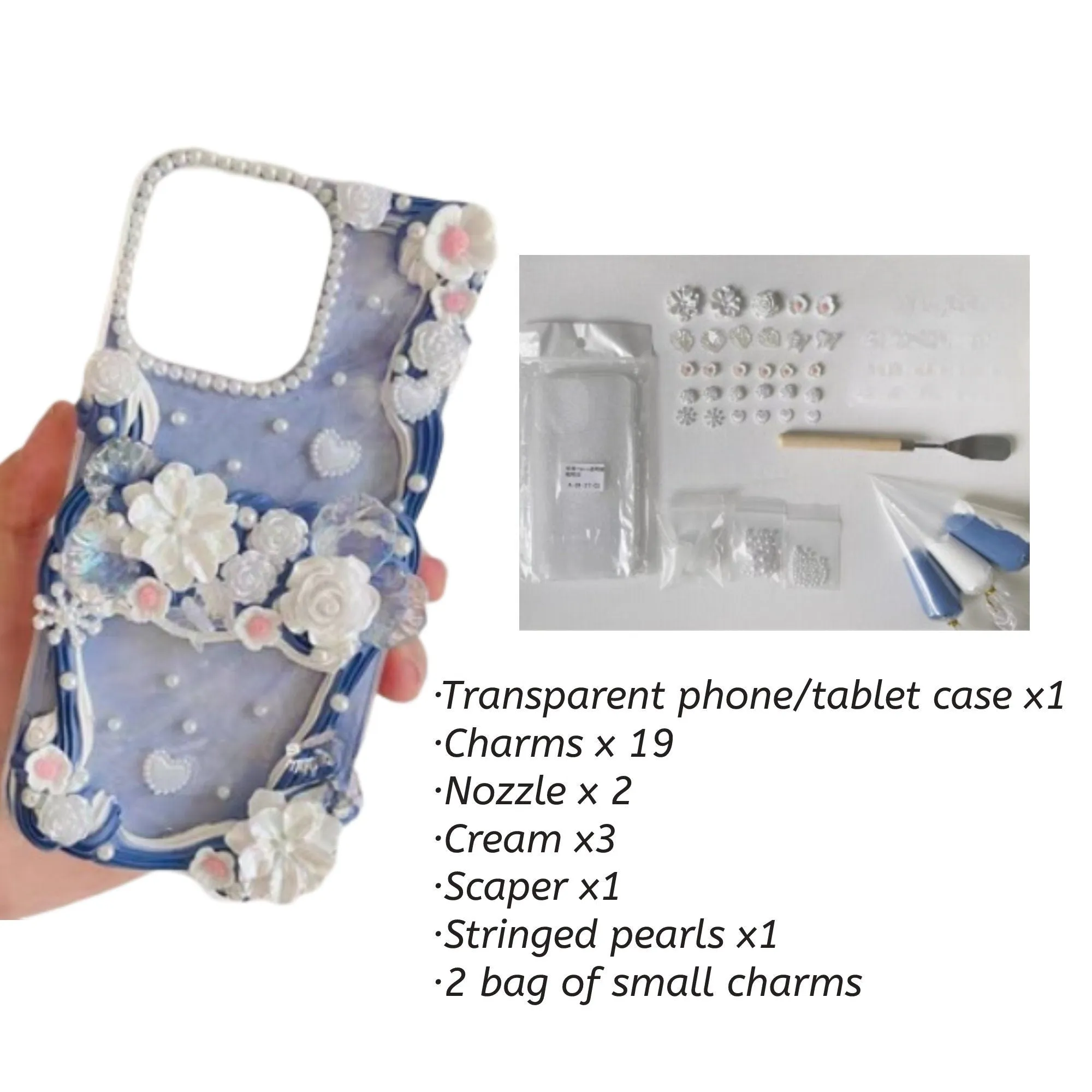 Decoden Custom Phone Case DIY Craft Kits | Flowers Daffodils Roses Teardrop Pearls Bows Charms | Samsung Android iPhone Cases