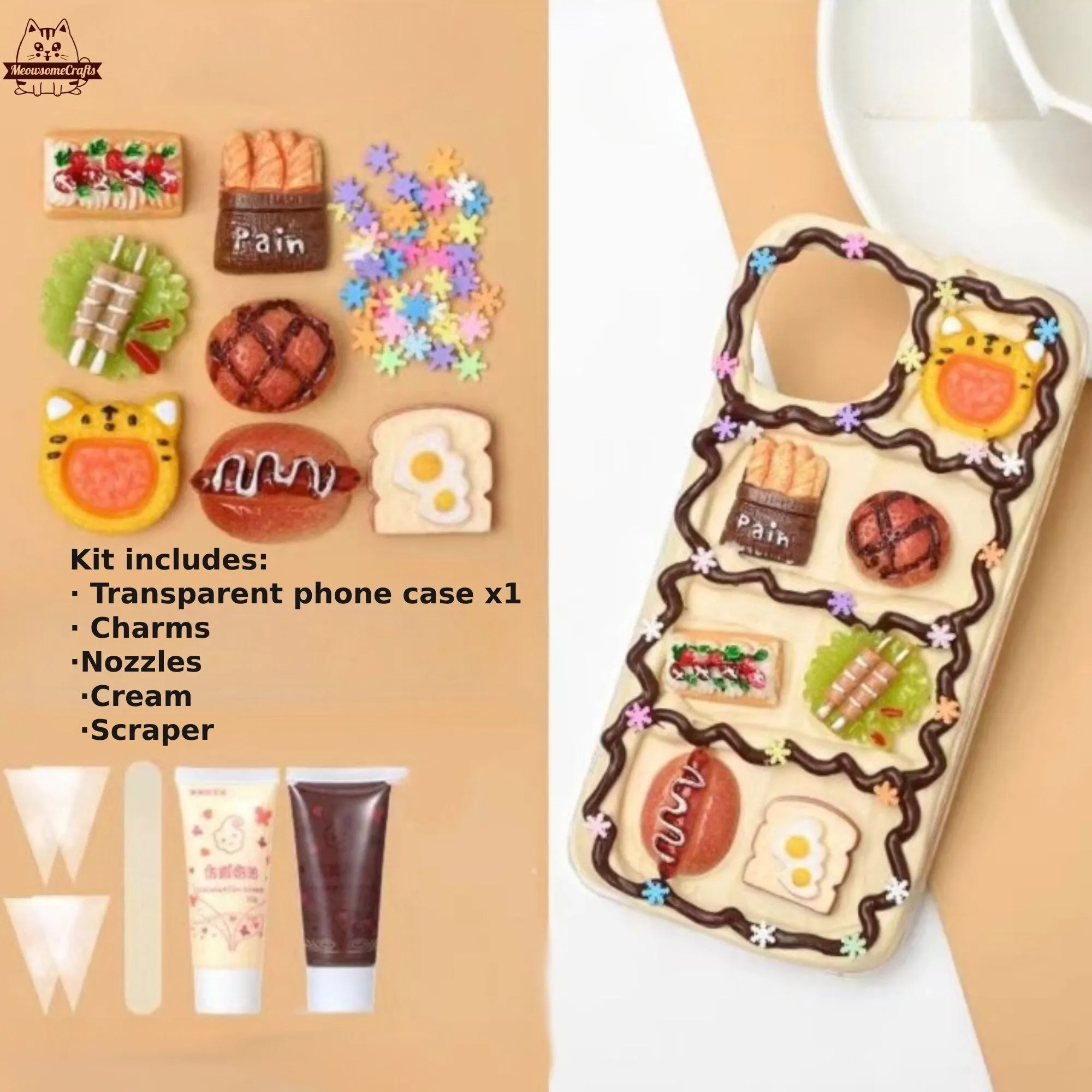 Decoden Custom Phone Case DIY Craft Kits | Food Sushi Dumplings Pizza Bread Meat Dessert Charms | Samsung Android iPhone Cases