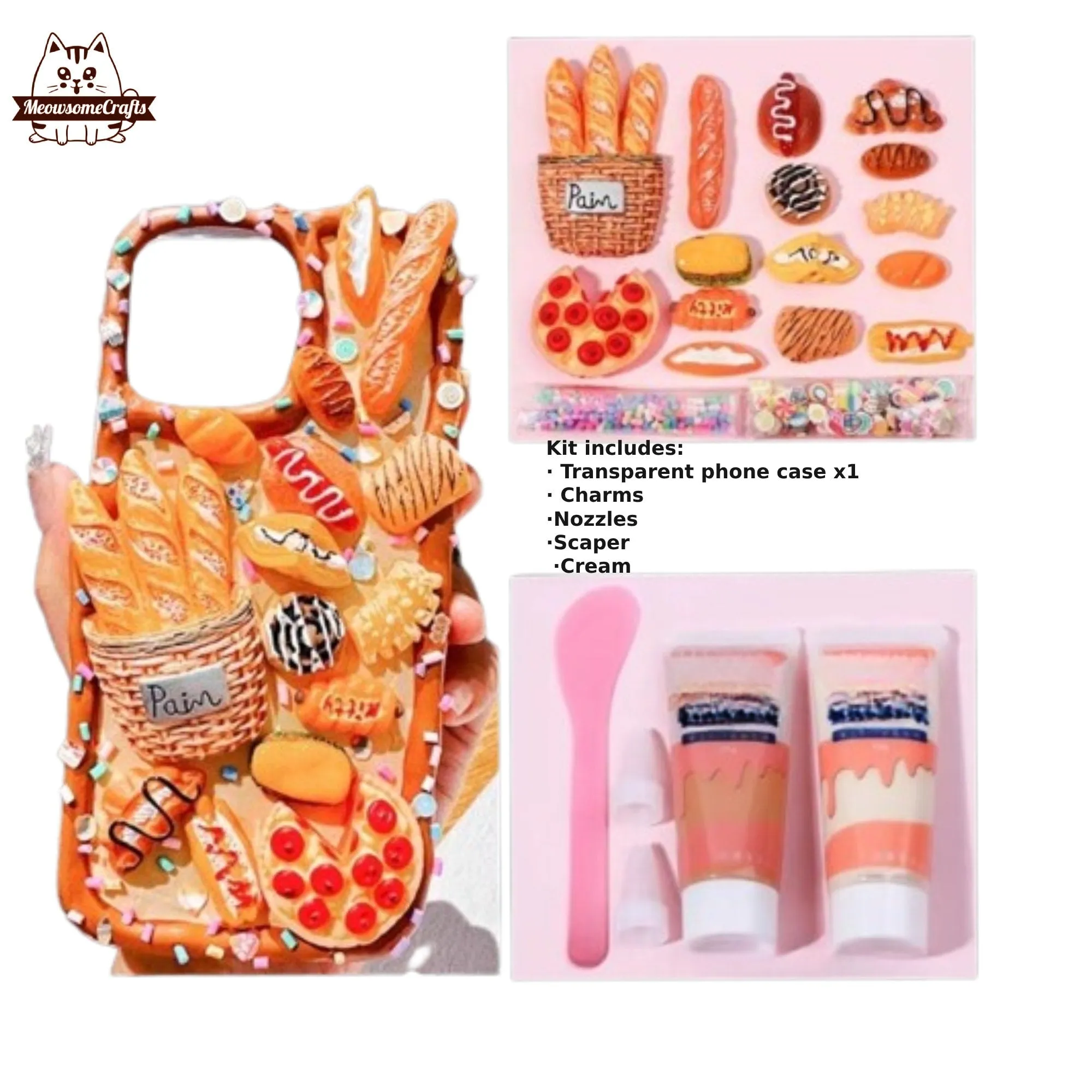 Decoden Custom Phone Case DIY Craft Kits | Food Sushi Dumplings Pizza Bread Meat Dessert Charms | Samsung Android iPhone Cases