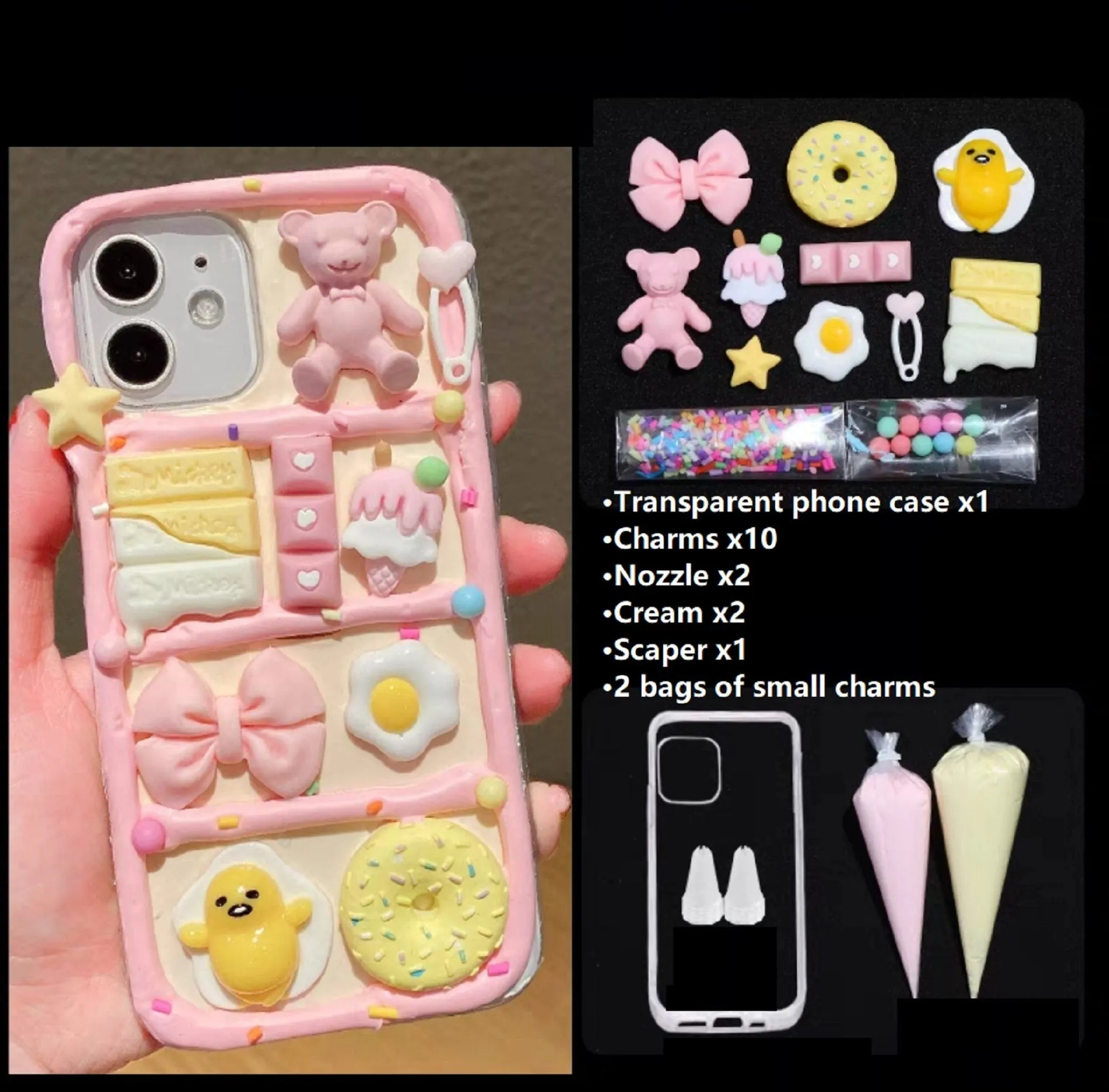 Decoden Custom Phone Case DIY Craft Kits | Kawaii Bear Heart Bag Food Candy Sprinkles Charms | Samsung Android iPhone Cases