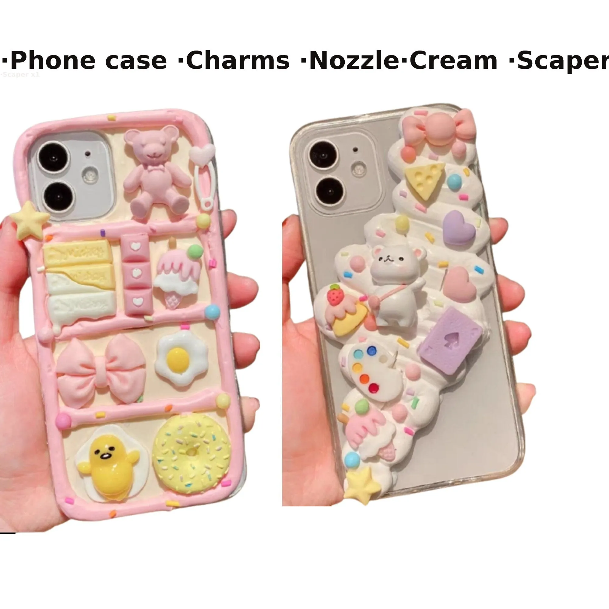 Decoden Custom Phone Case DIY Craft Kits | Kawaii Bear Heart Bag Food Candy Sprinkles Charms | Samsung Android iPhone Cases
