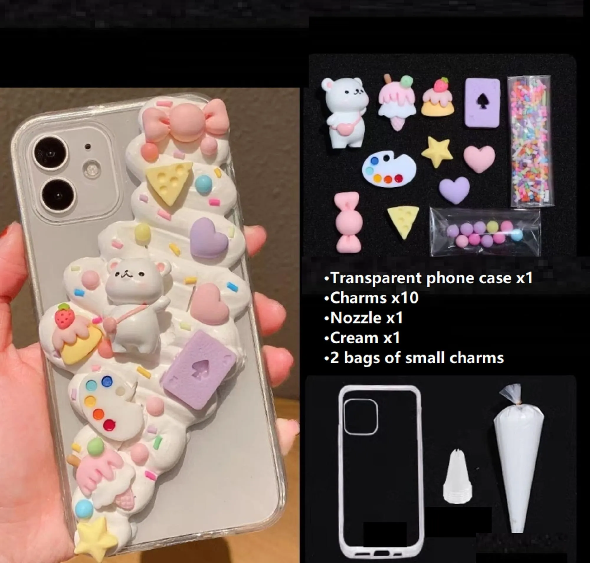 Decoden Custom Phone Case DIY Craft Kits | Kawaii Bear Heart Bag Food Candy Sprinkles Charms | Samsung Android iPhone Cases